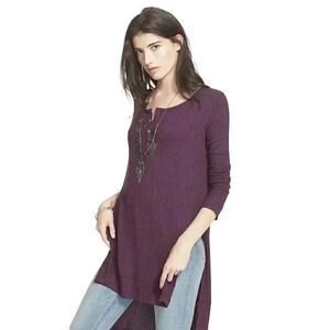 Free People We  the Free Gwen Thermal Shirt Top Long Sleeve Tunic Plum Size XS